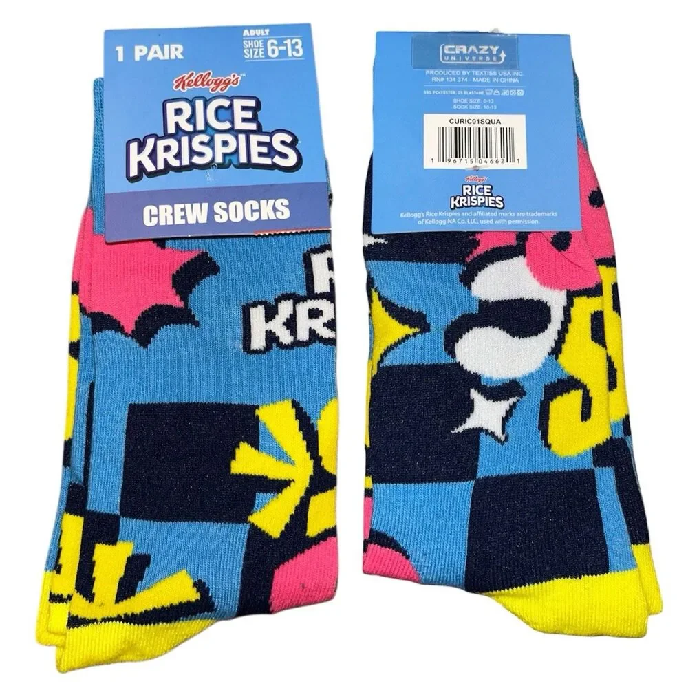1x Rice Krispies Novelty Crew Socks Adult Set Size 6-13